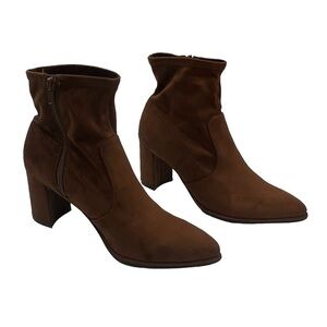 Nine West Brown Suede Pointed Toe Block Heel Ankle Boots Size 8 1/2 Women's